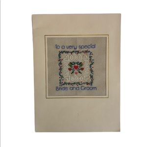 Vtg Handmade Wedding Bridal Gift Card Cross Stitched Original Grandma Core Bride